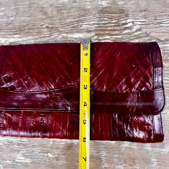 Vintage Eelskin Leather Clutch Purse Oxblood Cognac Soft Foldover Wallet READ - Picture 5 of 16